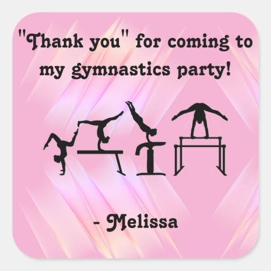 "Danke", dass du zu meinem Gymnastik-Party gekomme Quadratischer Aufkleber (Vorderseite)