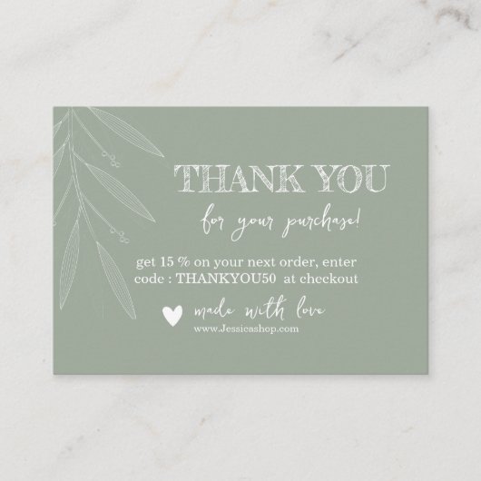 Danke, dass Sie die Karte Minimal Leaf | Sage Gree (Vorderseite)