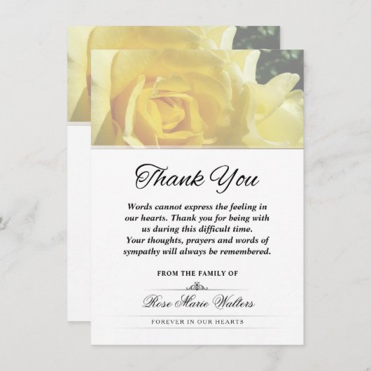 Danke, dass Sie die Worte der gelben Rose-Beerdigu Dankeskarte (Vorne/Hinten)