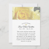 Danke, dass Sie die Worte der gelben Rose-Beerdigu Dankeskarte (Rückseite)