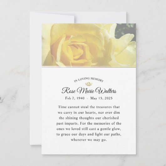 Danke, dass Sie die Worte der gelben Rose-Beerdigu Dankeskarte (Rückseite)