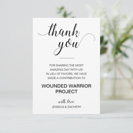 Danke, dass Sie für die Hochzeit der Wohltätigkeit Einladung (Stehend Vorderseite)