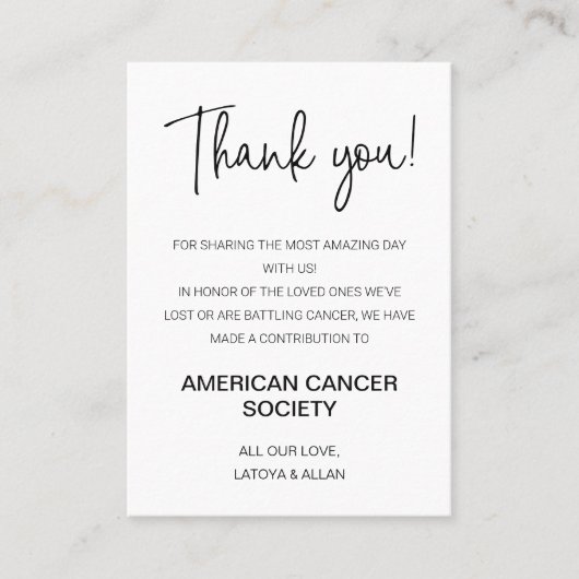 Danke, dass Sie für die Hochzeit der Wohltätigkeit Platzkarte (Vorderseite)