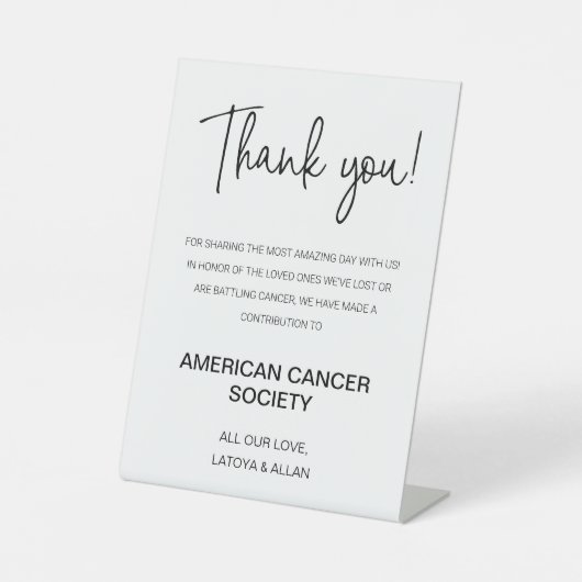 Danke, dass Sie für die Hochzeit der Wohltätigkeit Sockelschild (Vorderseite)