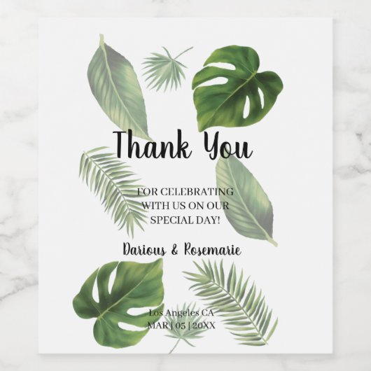 Danke, dass Sie gekommen sind Tropical Palm Gastge Weinetikett (Einzelnes Label)