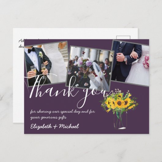 Danke, dass Sie Hochzeiten Fotos Overlay Text Sonn Postkarte (Vorne/Hinten)