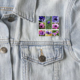 Danke, dass Sie rosa und Lila Anemone-Foto grüßen Button