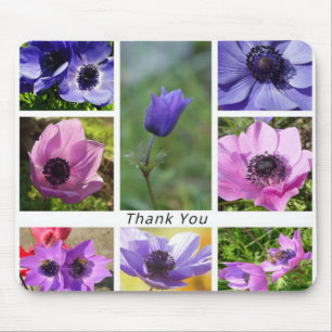 Danke, dass Sie rosa und Lila Anemone-Foto grüßen Mousepad