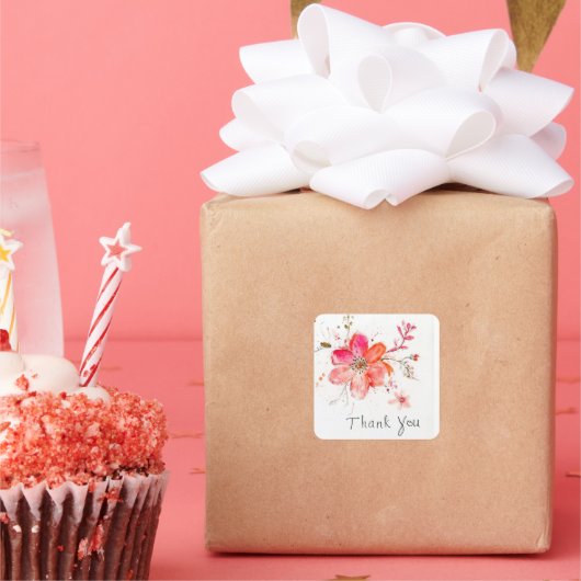 Danke, dekorative Blume Quadratischer Aufkleber (Party)