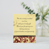 Danke, die das Foto-Hochzeits-Karten-Rouge u. Gold Dankeskarte (Stehend Vorderseite)