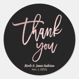 DANKE Dir Rose Gold Folie Moderne Schrift Hochzeit Runder Aufkleber