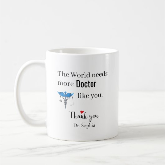 Danke Doktor-Geschenk mit individuellem Namen Kaffeetasse (Links)