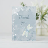 Danke, Dragonfly und White Garden Blume Dankeskarte (Stehend Vorderseite)