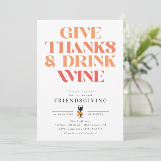 Danke & Drink Weinfreunde Einladung (Stehend Vorderseite)