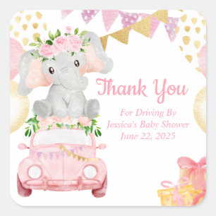 Danke Drive By Elefant Baby Shower Aufkleber