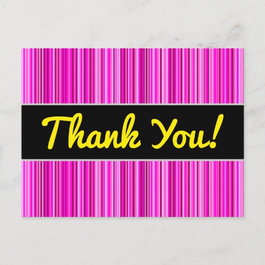 Danke + Dünne Magenta und rosa Streifen Muster Postkarte (Vorderseite)