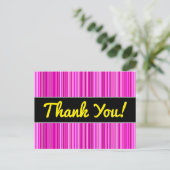 Danke + Dünne Magenta und rosa Streifen Muster Postkarte (Stehend Vorderseite)