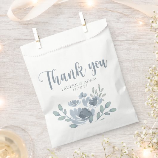 Danke Dusty Blue Floral Wedding Geschenktütchen (Ausgeschnitten)