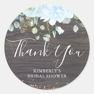 Danke Dusty Blue Flowers Rustic Brautparty Runder Aufkleber