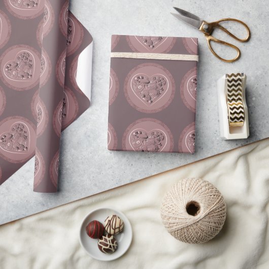 "Danke" Dusty Rose Herz Geschenkpapier (Kunsthandwerk)