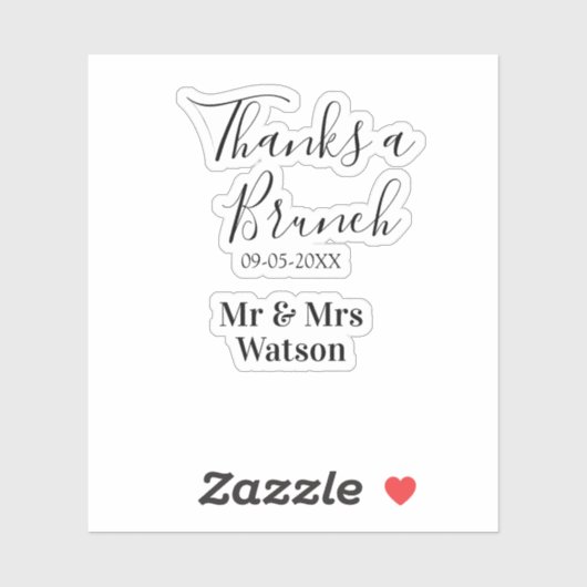 Danke ein Brunch nach der Hochzeit Name Datum einf Aufkleber (Blatt)