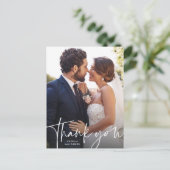Danke einfaches Skript Hochzeitsfoto Postkarte (Stehend Vorderseite)