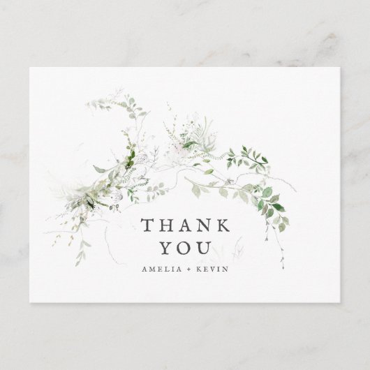 Danke Elegant Earthy Greenery Watercolor Wedding Postkarte (Vorderseite)