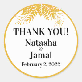Danke! Elegant Mustard Yellow Blätter Wedding Runder Aufkleber