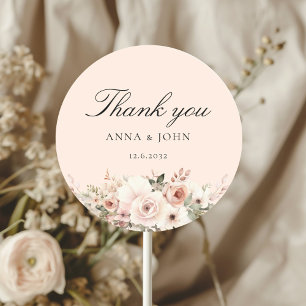 Danke! Elegant, Pfirsich, Pastell, Blume, Hochzeit Runder Aufkleber