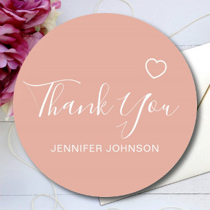 Danke Elegant Script Text Name Herz Rosa Runder Aufkleber