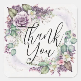 Danke Elegant Watercolor Floral Garland Quadratischer Aufkleber