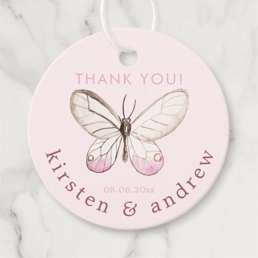 Danke! Elegante Blush Pink Butterfly Hochzeit Geschenkanhänger (Vorderseite)