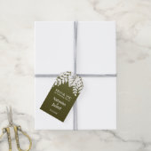 Danke! Elegante, weiße Blätter, Olive Green Geschenkanhänger (Mit Garn)