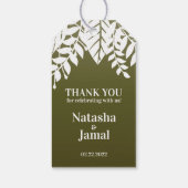 Danke! Elegante, weiße Blätter, Olive Green Geschenkanhänger (Rückseite)