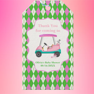 Danke Eleganter Golfwagen bereit für Baby Shower Geschenkanhänger