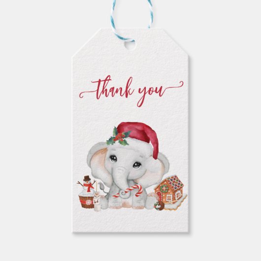 Danke Elephant Santa Christmas Baby Shower Geschenkanhänger (Vorderseite)
