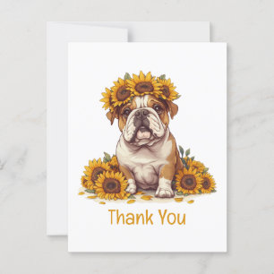 Danke English Bulldog Sonnenblumen-Krone Postkarte