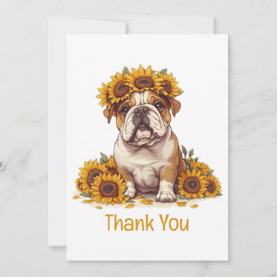 Danke, English Bulldog Sunflower Crown Dankeskarte