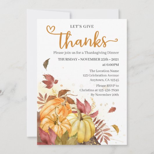 Danke, Erntedank Dinner Einladung (Vorderseite)