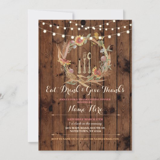 Danke, Erntedank Floral Fall Einladung (Vorderseite)