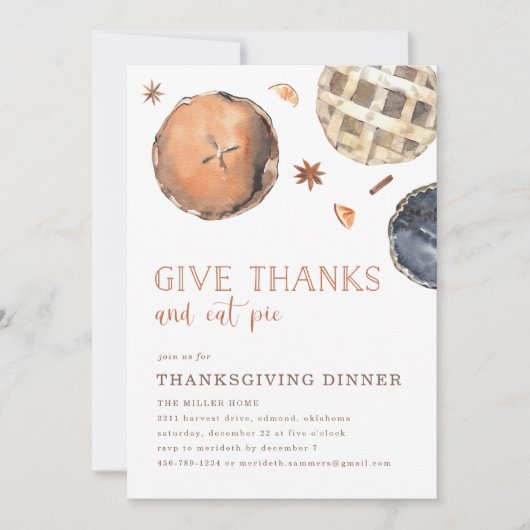 Danke, Essen Pie Erntedank Dinner Einladung (Vorderseite)