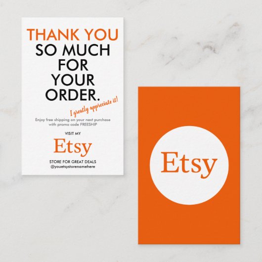 Danke Etsy Visitenkarte (Vorne/Hinten)