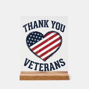 Danke euch Veteranen Patrioten-Herz Vintage-Shirt Acrylschild
