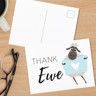 Danke Ewe Sheep Blue mit Herz Danke Postkarte