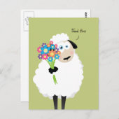 Danke Ewe Sheep mit Blume Danke Postkarte (Vorne/Hinten)