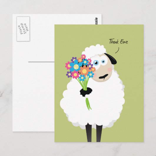 Danke Ewe Sheep mit Blume Danke Postkarte (Vorne/Hinten)