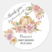 Danke Fall Floral Little Pumpkin Baby Dusche Runder Aufkleber (Vorderseite)