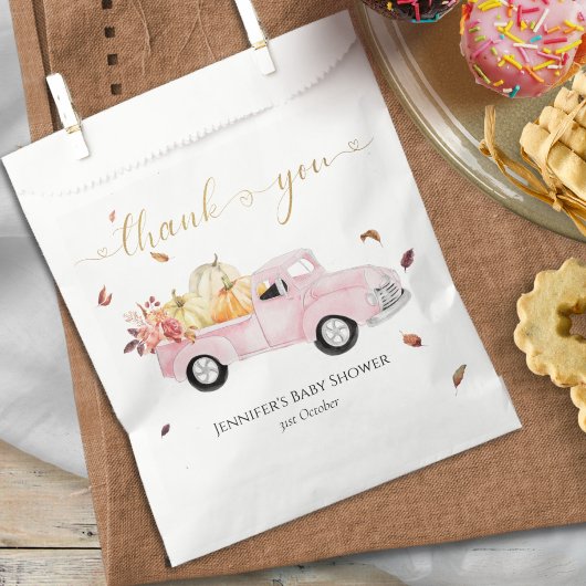 Danke Fall Pink Vintag Truck Baby Dusche Geschenktütchen