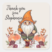 Danke Fall Theme Gnome Pumpkin Erntedank Quadratischer Aufkleber (Vorderseite)