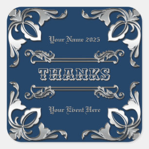 Danke Favor Klassischer Buchdeckel Silber Ornament Quadratischer Aufkleber